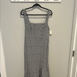 Anthropologie Square Neck Asymmetrical Ruffle Hem Black and White Midi Dress NWT